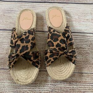 J.Crew Brown Leopard Twisted Knot Flat Espadrille Sandal